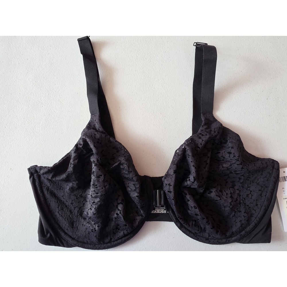 Chantelle Black Lace Underwire Bra US 38H Full Coverage Sheer Floral Support...